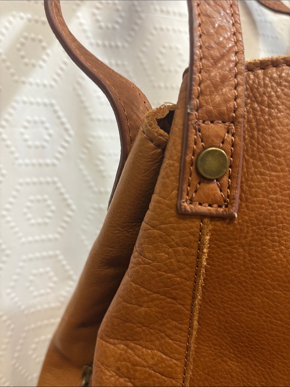 American Leather Co. Cognac Brown Genuine Leather Tote Shoulder Bag - Picture 4 of 15